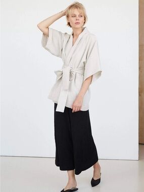 NWT Sand And Snow Linen Red Burgundy Linen Kimono wrap top